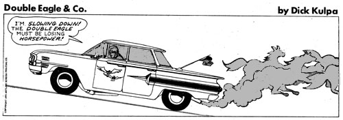 Double Eagle & Co. comic strip showing car losing horsepower